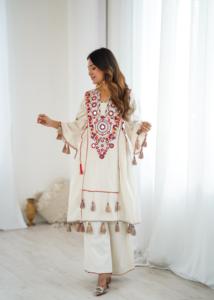 Conjunto de Cordón de Algodón Khadi Bordado para Mujer |   Ropa Étnica Festiva y Casual - Product Image 5