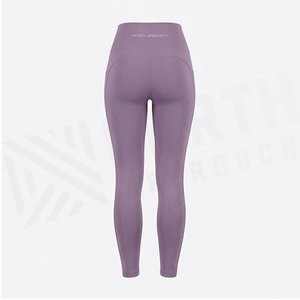 Leggings de yoga taille haute pleine longueur avec poches, violet uni, en Spandex et Polyester, sans couture, extensibles dans les quatre sens, vêtements de sport pour femmes - Product Image 2
