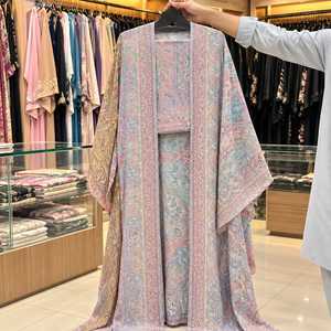 Abaya en pashmina imprimé pour femme avec châle assorti et ceinture de taille, robe kimono longue ouverte sur le devant, luxueuse, modeste, musulmane, islamique, à capuche, longueur au sol - Product Image 4