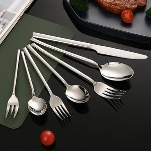High Quality Stainless Steel Cutlery Silverware Restaurant <b>Square</b> Handle Cutlery Set <b>Mirror</b> and Frosted Knife Fork and Spoons - Product Image 1