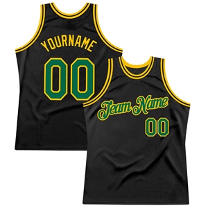 Vente en gros directe OMMIZ INDUSTRY Maillot de basket-ball authentique rétro noir-vert-or de qualité supérieure personnalisé - Product Image 1