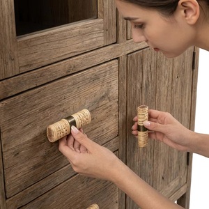 Poignée de meuble moderne en rotin et laiton pour tiroir et porte, idéale pour villa, entrepôt, cuisine, chambre, extérieur, hôtel, salon - Product Image 2