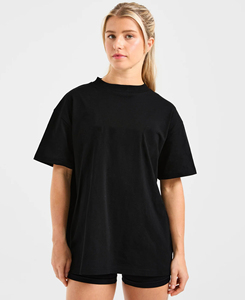 Camiseta de Manga Corta con Cuello Redondo Extra Grande para Mujer, Talla XL, Color Negro, Corte Holgado, Color Sólido, 100% Algodón Jersey, Transpirable, para Todas las Temporadas - Product Image 1