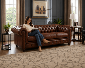 Canapé Chesterfield traditionnel en cuir marron avec dossier capitonné, canapé classique pour salon, bureau, hall d'hôtel - Product Image 5
