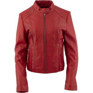 Veste en cuir pour femme SAMROZ SPORTS, cuir rouge de qualité supérieure, style motard, avec col mandarin - Product Image 2