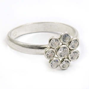 Anillo de Plata de Ley 925 Auténtica con Piedra Preciosa de Circonita Blanca Natural, Corte Redondo Clásico y Brillante, Diseño de Flor, Joyería Boho - Product Image 1