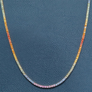 Collar Rizta Jewel Sapphire con Diamantes Redondos en Oro Sólido de 14K, Piedra Natural, Unisex, Estilo Clásico Riviera, 20 Pulgadas, 16.50ct - Product Image 5