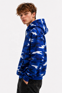 Sudadera con Capucha Azul Sólida con Estampado Digital, Gruesa, para Hombre, Corte Regular, con Bolsillo, Impermeable, Transpirable y Ecológica - Product Image 3