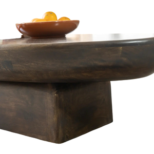 Mesa de Centro de Madera de Mango Sólida con Tapa Ovalada Gruesa y Bordes Suaves, Base de Pedestal Resistente, para Hogar, Oficina, Restaurante, Centro Comercial - Product Image 5