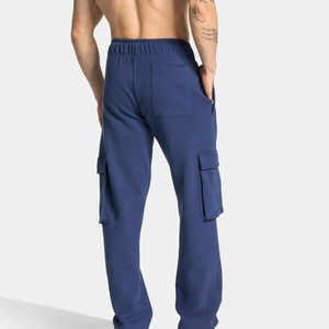 Pantalon cargo en molleton bleu marine pour homme, taille élastique avec cordon de serrage, plusieurs poches, style streetwear décontracté, poids moyen, style automne - Product Image 5