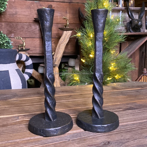 Forged Twisted Cast Iron Taper Candle Holder Set Of 3 Rustic <b>Black</b> Powder Coated Metal <b>Candlesticks</b> For Modern Table Decoration - Product Image 5