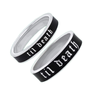 Anillo de Banda de Plata de Ley Clásico de 4 mm y 6 mm con Esmalte Negro Invisible, Grabado 'Hasta la Muerte', Anillo de Compromiso, Boda, Fiesta, Promesa para Parejas - Product Image 1