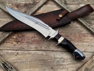 Couteau Bowie de qualité industrielle en acier inoxydable de haute qualité A&M Enterprises, manche en micarta noir, étui en cuir, couteaux utilitaires - Product Image 1