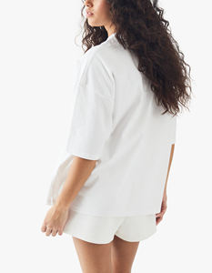 Ensemble 2 pièces T-shirt et short en coton 100% couleur unie, coupe régulière, respirant, au-dessus du genou, avec dentelle, pour femme – Collection été – Meilleures ventes - Product Image 3