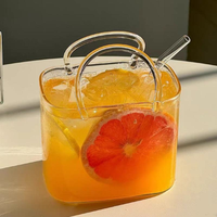 Gelas Minum Bentuk Tas Kreatif dari Borosilikat untuk Jus Buah, Teh, Bunga, Gelas Besar Transparan, Gelas Tas, Gelas Jug dengan Pegangan