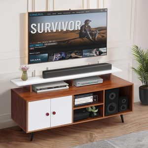 Meuble TV en bois composite DIY avec trou pour câbles, armoire avec porte, étagère réglable, étagères ouvertes pour support de routeur Wi-Fi - Product Image 1