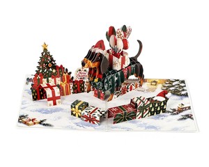 Carte de vœux 3D pop-up personnalisée pour chien teckel, pour les amoureux des animaux et les cadeaux de Noël - Product Image 1