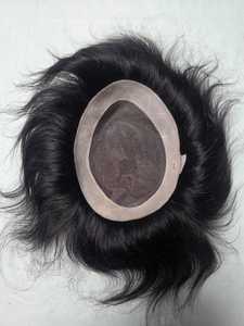 Taz <b>Men</b> Indian Remy Human Hair Toupee Natural Wave Water Wave Pre-Looped Mono Base <b>Wig</b> Cap Black - Product Image 3