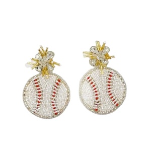 High Quality Beaded Baseball <b>Earrings</b> with <b>Crystal</b> <b>Stud</b> Handmade Sports Jewelry for Women and Girls Game day Outfits <b>Earrings</b> - Product Image 1