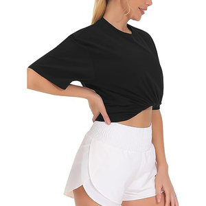 Oversized Tee Premium Cotton Streetwear T-Shirt Soft Cotton Half Sleeve <b>Black</b> Casual <b>Top</b> Relaxed Fit Women's T-Shirts - Product Image 4