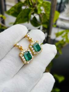 Pendientes de Esmeralda Auténtica, Piedra de Nacimiento de Mayo, Joyería Nupcial, Latón Chapado en Oro de 14K, Certificado IGI, Regalo Elegante para Mujer - Product Image 3