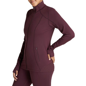 <b>Women's</b> Long Sleeve Zip Up Yoga Jacket Stand Collar Sweat Wicking Active Wear <b>Burgundy</b> - Product Image 3