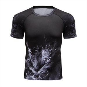 Haut de sport à manches courtes pour homme, noir, avec motif de visage de tigre imprimé par sublimation, séchage rapide - Product Image 3