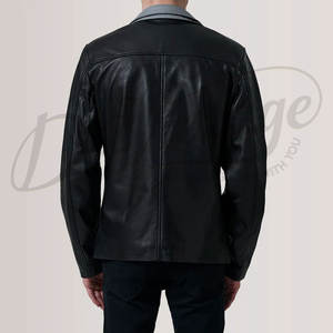 Chaqueta Premium para Hombre de Cuero Genuino Negro con Capucha Desmontable Gris, Ajuste Delgado, Estilo Casual Moto Bomber - Product Image 3