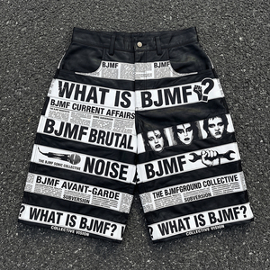Shorts en cuir imprimés avec texte personnalisé, motif journal, style High Street <span class=keywords><strong>Old</strong></span> School Y2K, streetwear vintage, pantalon décontracté - Product Image 1