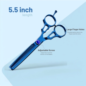 กรรไกรซอยผมมืออาชีพ ขนาด 5.5 นิ้ว สีน้ำเงินไทเทเนียม รุ่น J2 420 เหล็กญี่ปุ่น พร้อมสกรูปรับระดับ ใบมีดคม - Product Image 4