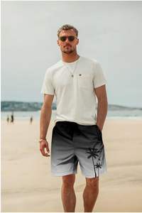Pantalones cortos de verano para hombre, estampado de palmeras, cintura elástica con cordón, informales, para playa, vacaciones, tropicales, coloridos, camisa blanca, camisa de verano para hombre - Product Image 5