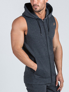 Sudadera sin mangas con capucha y cremallera para hombre, de felpa francesa, 80% algodón, ligera, lisa, estilo crop, informal, para otoño y gimnasio - Product Image 4