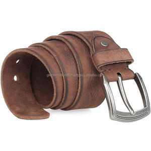 Cinturón informal de cuero genuino con textura marrón para hombres, cinturones y accesorios de moda para hombres de una sola capa pintados a mano al mejor precio - Product Image 1