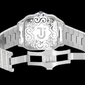 Reloj de cuarzo con diamantes de imitación VVS Moissanite, esfera cuadrada, completamente blanco, con correa plateada, analógico, de lujo, para hombre y mujer - Product Image 5