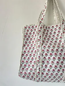 Premium <b>White</b> Cotton Tote <b>Bag</b> with Floral Print Bohemian Style Summer Casual Open Shopping <b>Bag</b> for Women - Product Image 2
