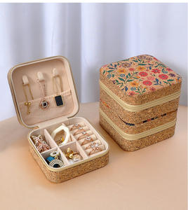 Boîte à bijoux vintage en liège portable, durable et légère, avec fermeture éclair, forme carrée de 2 pouces, pour ranger boucles d'oreilles, colliers et bagues - Product Image 3