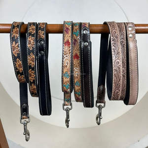 สายจูงสุนัขหนังแท้คุณภาพสูงพร้อมที่จับจราจรสายจูงสุนัขขนาดใหญ่ที่มีความปลอดภัยทนทานจากนักออกแบบที่หรูหรา - Product Image 5