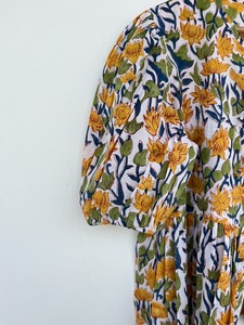 <b>Women</b> <b>Yellow</b> Floral Print Cotton Blouse Tie Front Short Sleeve Lightweight <b>Top</b> Boho Summer Casual Shirt Block Print Blouse - Product Image 3