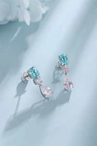 Classic Women's 925 <b>Silver</b> <b>Stud</b> Earrings With Blue Topaz And Pear Cut Diamond Drop Claw Setting Wedding Jewelry - Product Image 3
