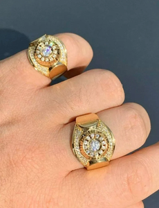 Moissanite Gold <b>Ring</b> <b>Mens</b> Statement Jewelry Iced Out Round Center Stone Luxury Hip Hop Fashion <b>Ring</b> Sparkling Pave Design Classy - Product Image 2