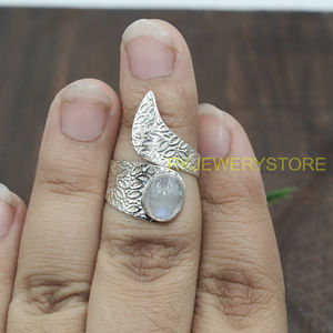 Natural Moonstone 925 Sterling Silver <b>Adjustable</b> <b>Ring</b> Handmade Boho Statement Women Vintage Floral Textured Silver Jewelry Gift - Product Image 4