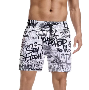 กางเกงขาสั้นตาข่ายสำหรับวิ่ง ดีไซน์เนอร์ผู้ชาย พิมพ์ลายแบบ Heat-Transfer สั่งทำพิเศษ สองชั้น สำหรับบาสเก็ตบอล มีเชือกผูก ผลิตจากผ้าถักโพลีเอสเตอร์ 100% - Product Image 1