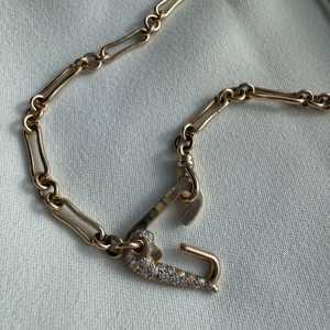 Colliers à fermoir en chaîne osseuse en or massif 10K 14K 18K, sertis de diamants de laboratoire, porte-breloque, style minimaliste, pour femme - Product Image 5