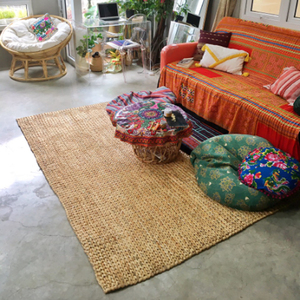 Bohemian Water Hyacinth Area Rug Rectangle Flat Weave Non <b>Slip</b> Living Room Floor <b>Mat</b> Solid Color Thin Pile Eco Friendly Prayer - Product Image 1