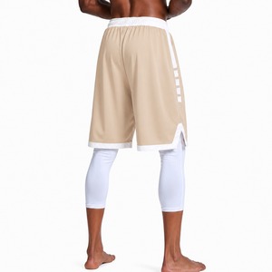 Shorts de basket-ball personnalisés pour hommes, couleur crème avec rayures blanches, séchage rapide, respirants, pour sports d'été, taille élastique. - Product Image 2