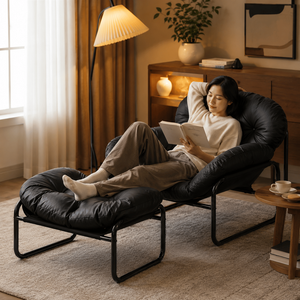Sofa <b>Chair</b> <b>Recliner</b> with Thick Cushion Upholstery <b>Footstool</b> for Living Room Bedroom or Dorm-Black - Product Image 4