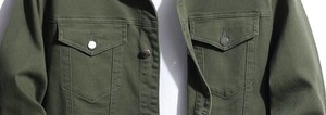 Men's Olive Green Denim Jacket Regular Fit Button Closure Casual Style - Product Image 2