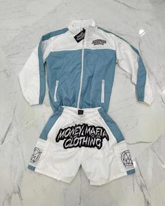 Conjunto de chándal cortavientos personalizado estilo urbano, con pantalones cortos, de poliéster desgastado vintage, con cremallera, de corte oversize - Product Image 1