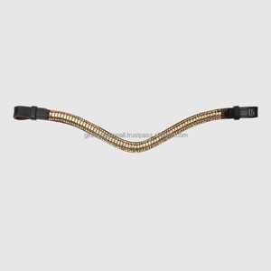Forme de vague Golden Clincher & Crystals bande décorative de front de cheval en cuir noir de qualité supérieure dans toutes les tailles et couleurs de forme personnalisées - Product Image 4