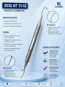KIMBEL 11/12 Gracey Curette Dental Scaler Hollow Handle Non-Magnetic Stainless Steel Periodontal Instrument for Scaling - Product Image 4